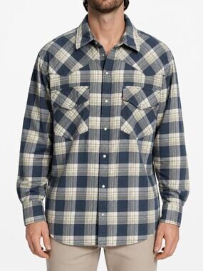 Levi's Men's XL Blue Gray Plaid Western Pearl Snap Long Sleeve Shirt 100% Cotton